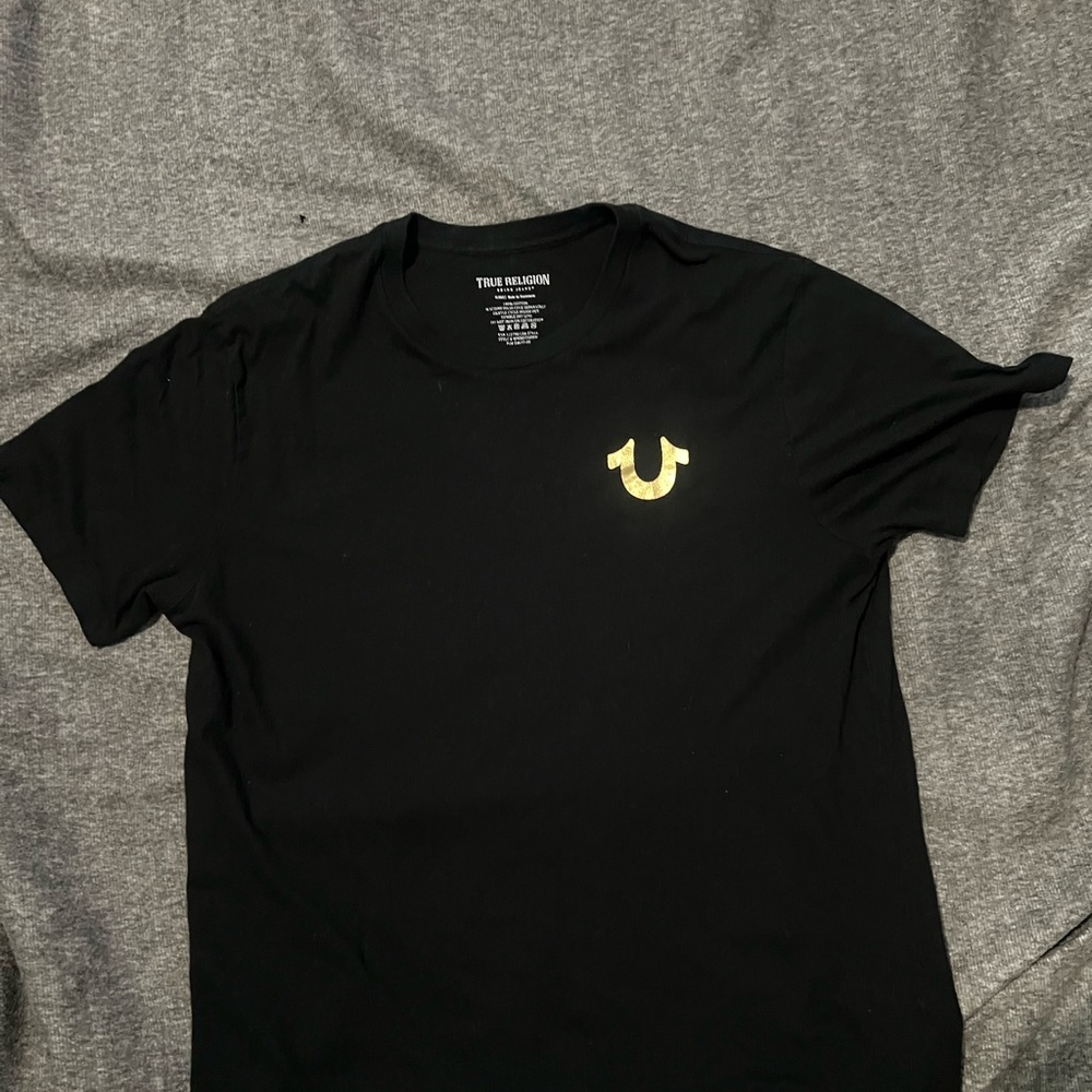 True Religion Black Tee with Gold Emblem